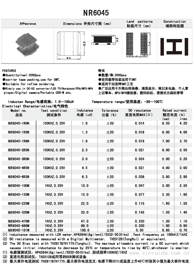 芯瑞達(dá)電子,NR6045電感,貼片電感,功率電感,繞線(xiàn)電感